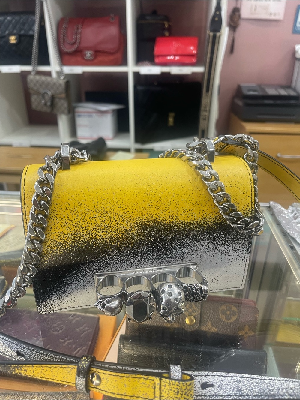 Yellow and Black Gradient Leather Crossbody Bag with Silver Hardware